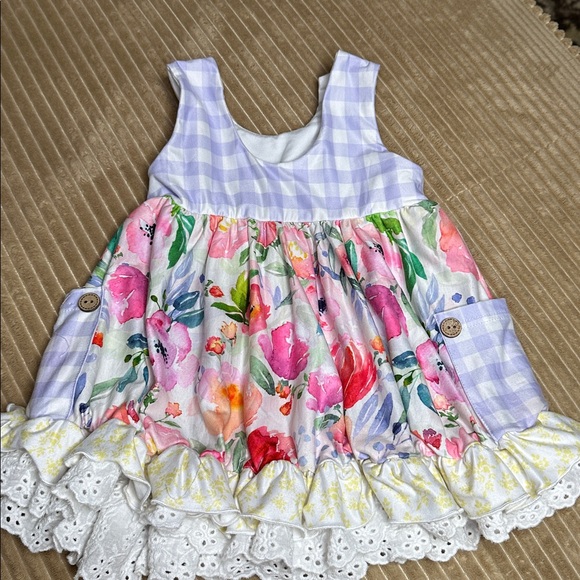 Cheeky Plum Lavender Gingham and Floral Dress - Picture 4 of 4